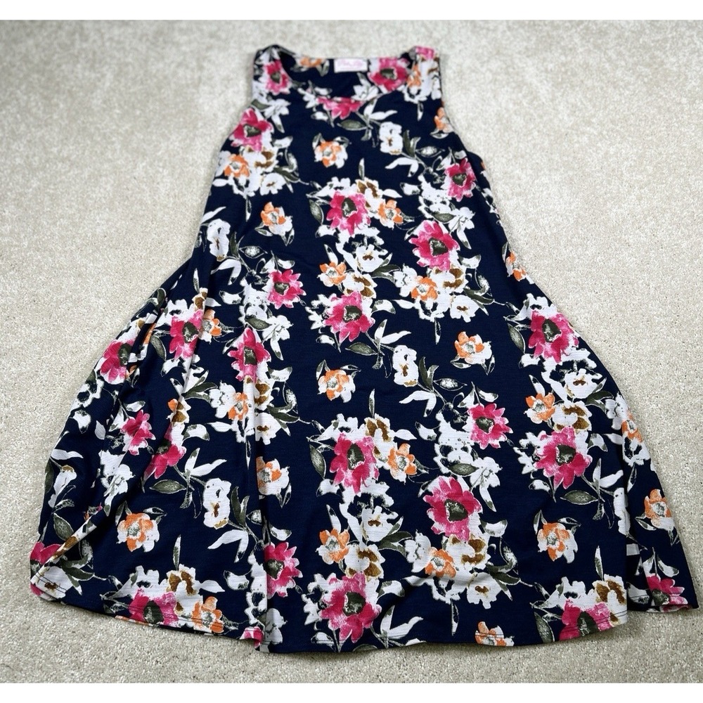 Pink Lily Womens Size M Blue Floral Dress Pockets BloomCore